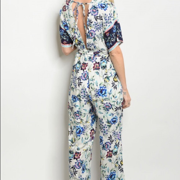 Jumpsuit off white floral blue - Picture 2 of 10